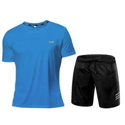 Men's Tracksuit Running Set Outfits Fitness Equipment Short Sleeve Sports Suit Gym Clothing Men Sportswear Conjuntos Masculinos