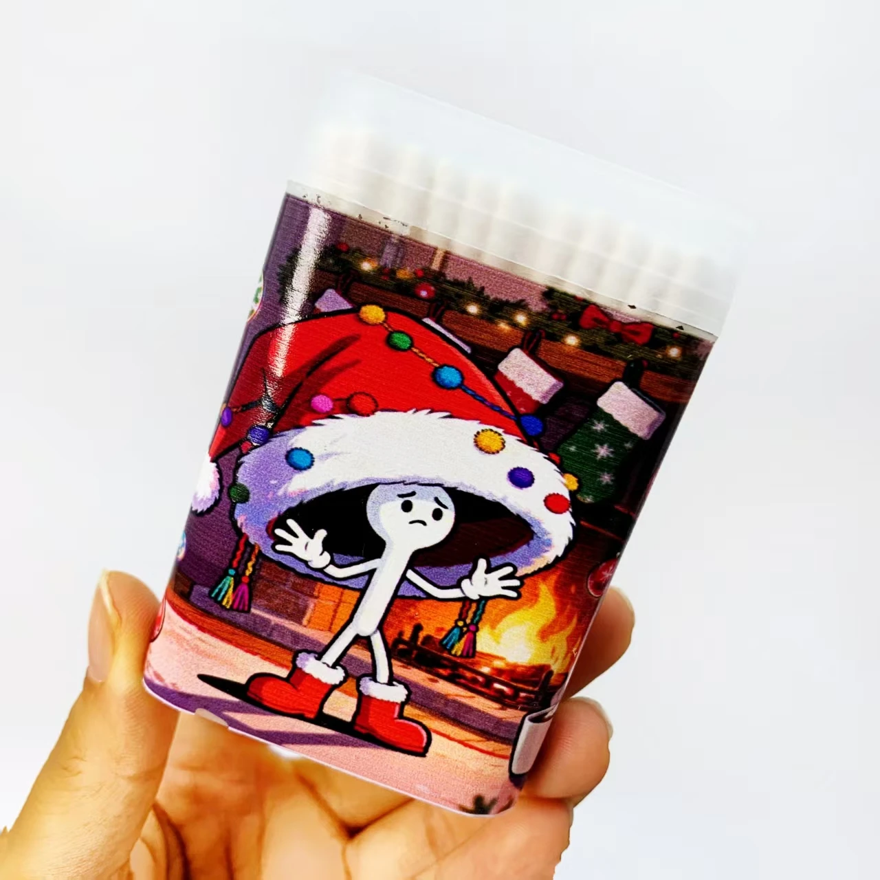 100개/200개 크리에이티브 크리스마스 듀얼 엔드 면봉, 일상 가정용 슬림 스틱 면봉