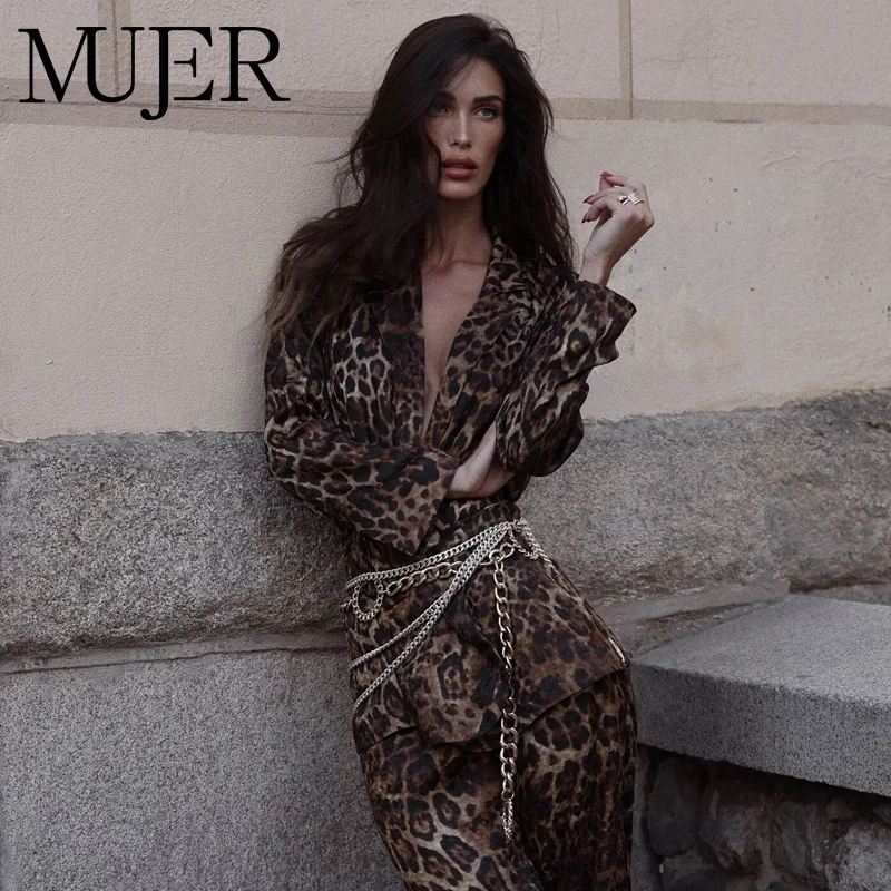 MUJER Blazer mit Leopardenmuster für Damen, Jacquard-Blazer-Sets für Büro, Oberbekleidung, langer Blazer für Damen, neue Mäntel und Jacken