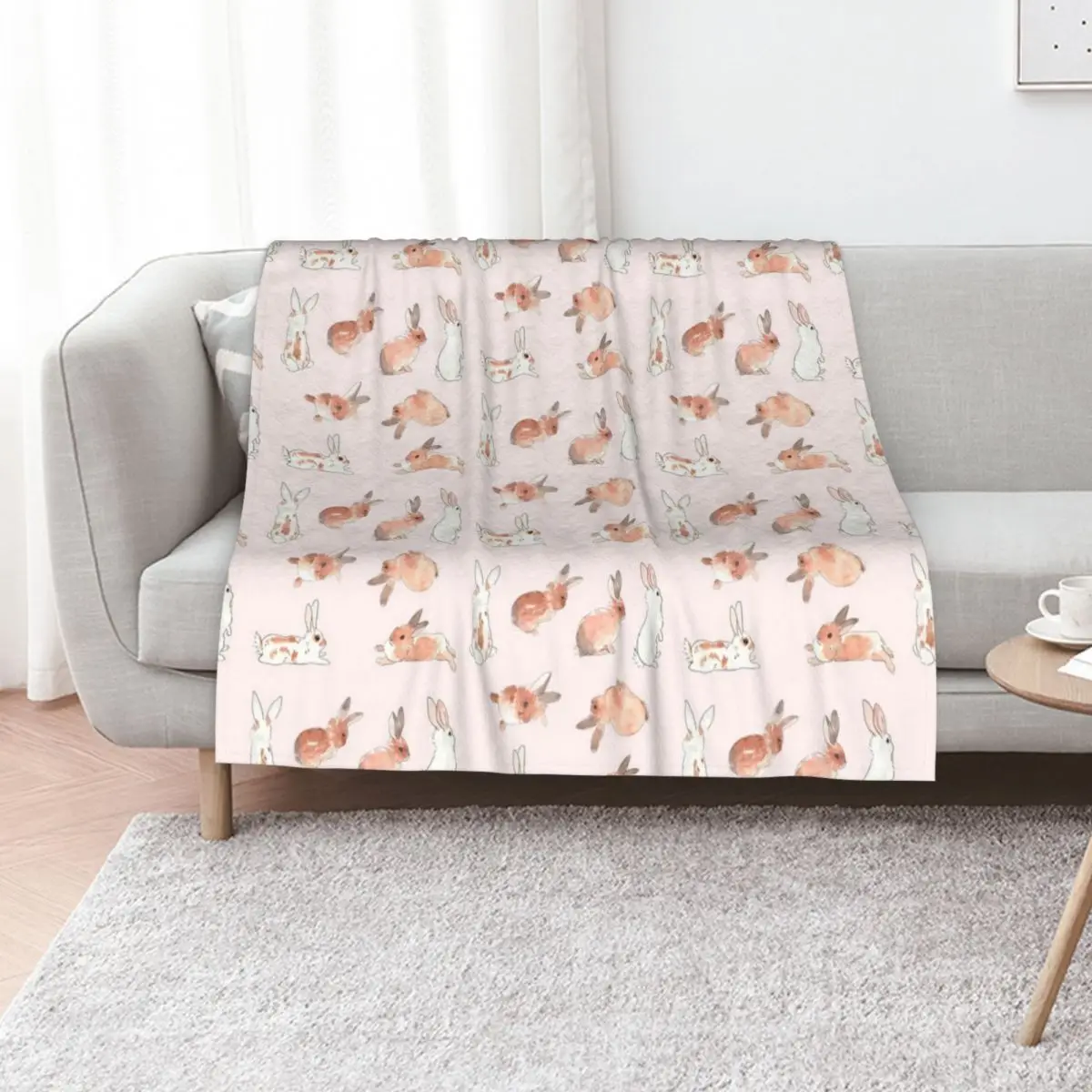 Bunny Rabbit Watercolor Stickers Throw Blanket Loose Plaid Blankets For Bed Quilt Sofa Sofa Throw Blankets