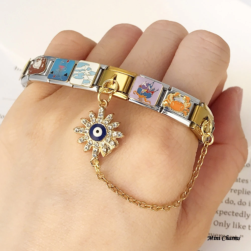 Modischer Schmetterling-Anhänger mit bösen Augen und Hängekette, italienische Charms, passend für 9-mm-Armbänder, Edelstahlschmuck – Detail 12