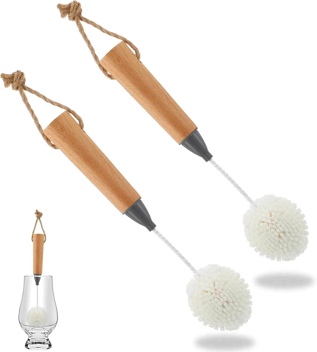 Wooden Handle Wine Champagne Glass Cleaning Brush - Non Scratch Foam Bristle Scrubber for Flute And Stemware - Glass Cham Scrubb