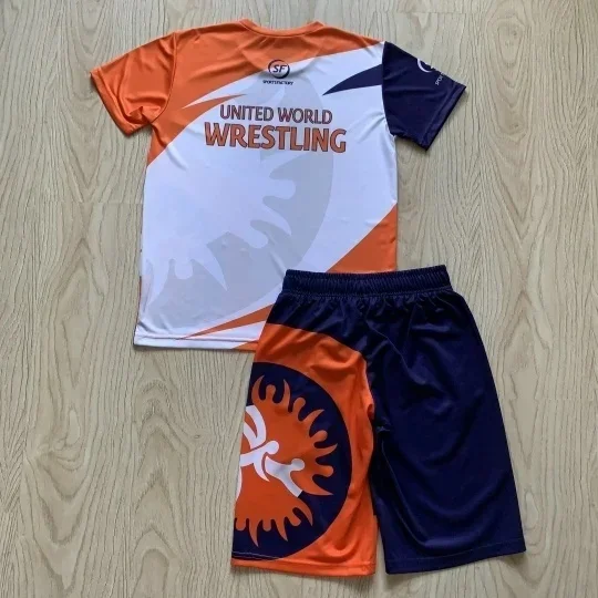 2026 new wrestling sports suit graphic T-shirt and shorts, quick drying mixed martial arts training for adults and children