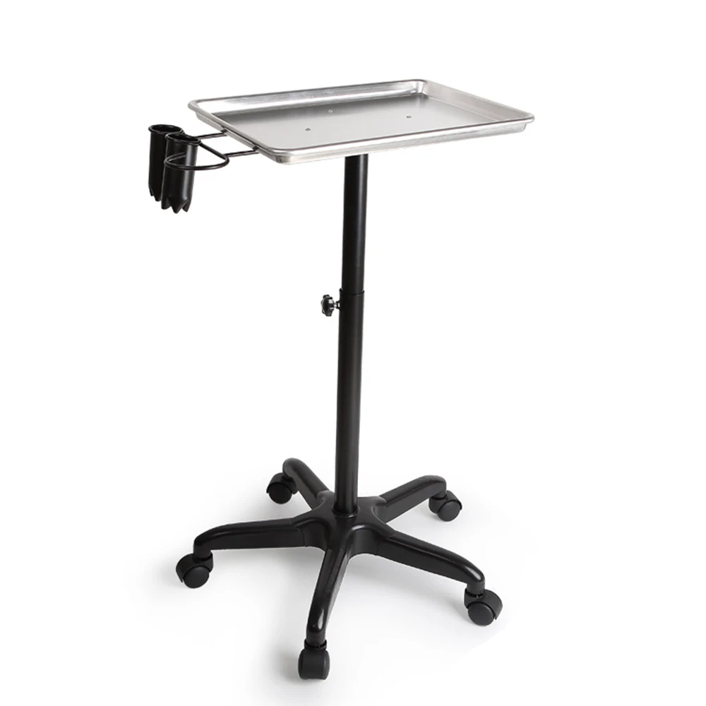 Mobile Rolling Mayo Stand Trolley Salon Spa Beauty Adjustable Aluminum Alloy Tray Silver/ Black