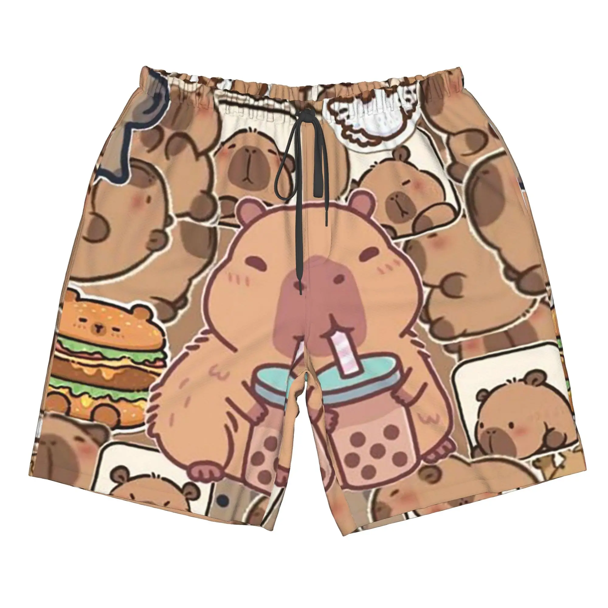 Cartoon Capybara Collage Print Trunks Beach Board Shorts Casual Quick Dry Swim Summer Men Pants