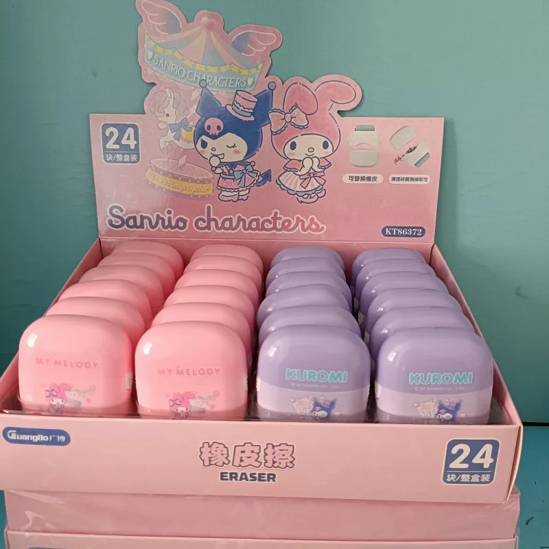 

24pc Box Sanrio Cartoon Kuromi Melody Roller Eraser For Children, Elementary School Cute Girl Creative Eraser Pencil Eraser Gift