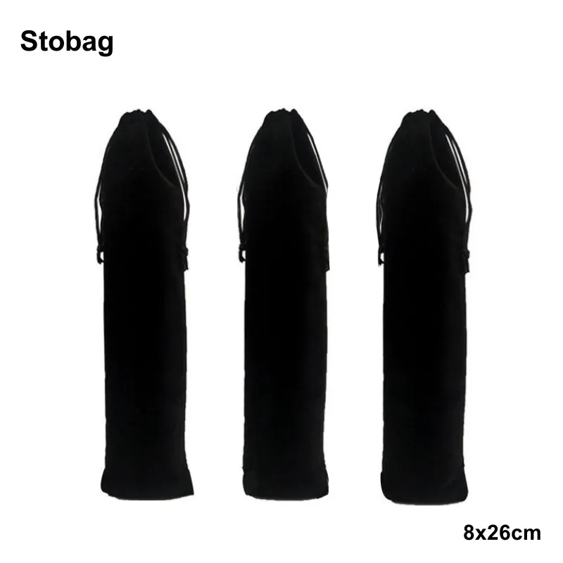 

StoBag 50pcs Black Long Velvet Bag Flannel Drawstring Jewelry Gift Storage Package Portable Pocket Organizer Pouches Pocket