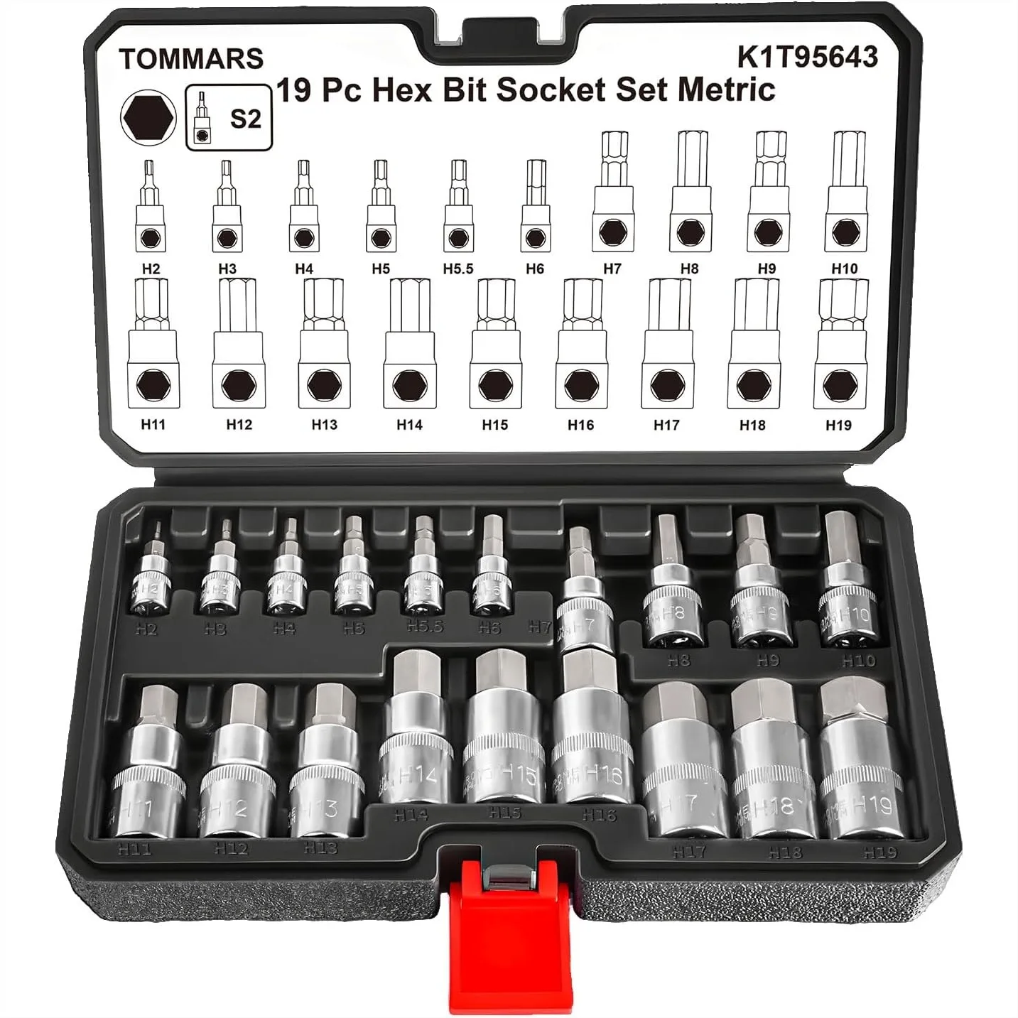 

19-PC Metric Hex Bit Socket Set H2-H19 (2mm-19mm), Allen Wrench Socket S2 Steel, 1/4" 3/8" 1/2" Drive for Versatile Toolkits