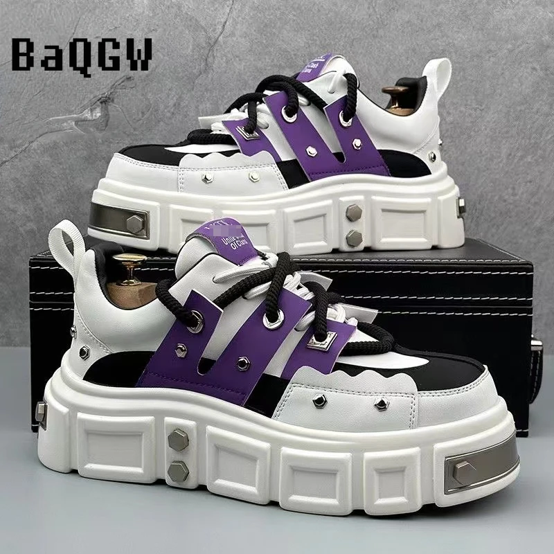 Color Block Designer Lace Up Thick Bottom Height Increasing Casual Men Shoes Sports Walking Chunky Sneaker Zapatillas Hombre