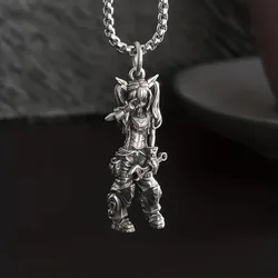 Vintage Silver Plated Anime Figure Mechanical Girl Pendant Necklace for Men Women Fashionable Hip-hop Rock Jewelry Party Gifts