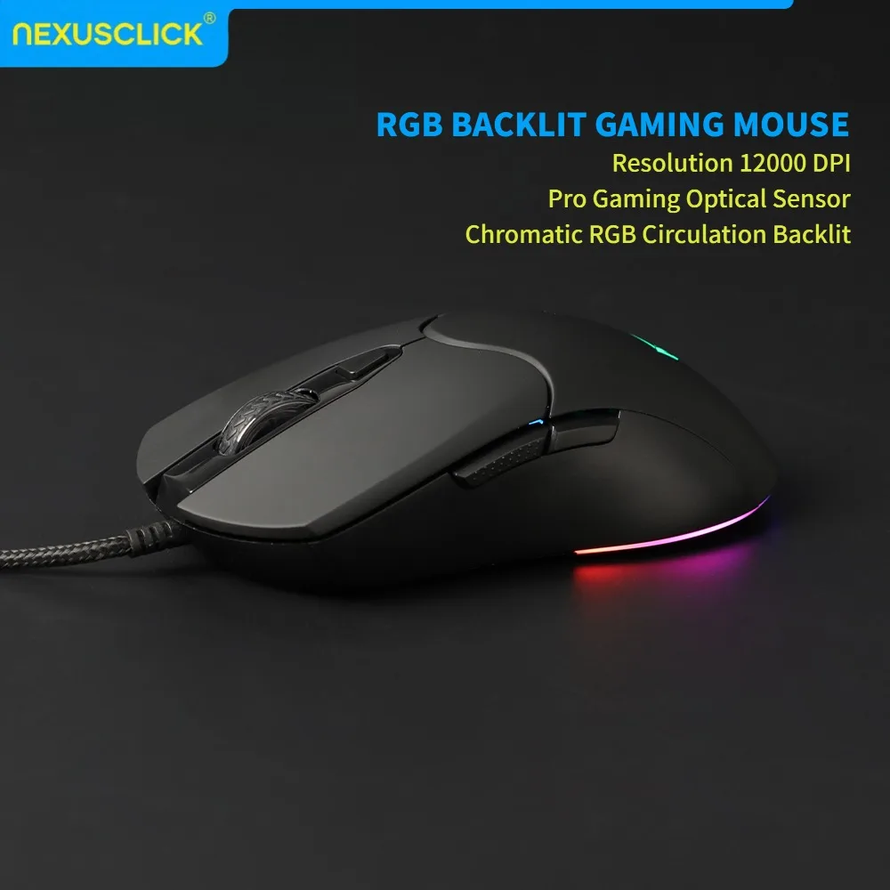 

Игровая мышь NexusClick RGB с подсветкой, оптический датчик 12000 DPI, программируемые кнопки, эргономичная проводная мышь для ПК, ноутбуков и геймеров MOBA