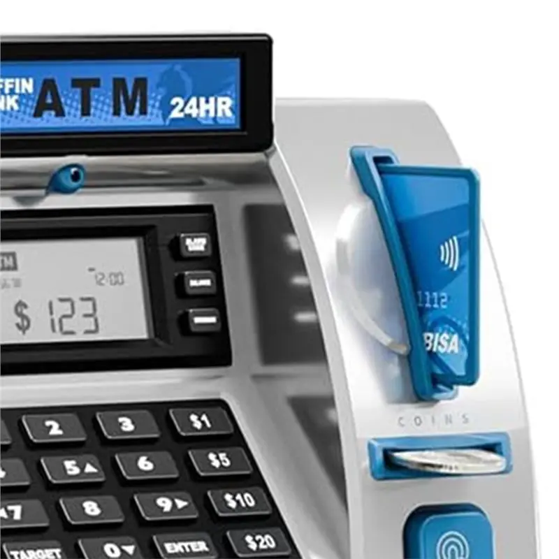T84C-ของขวัญสำหรับวัยรุ่นชายหญิง, กระปุกออมสิน ATM สำหรับเด็ก, ตู้เซฟออมทรัพย์อิเล็กทรอนิกส์, เครื่อง ATM สำหรับเงินจริงพร้อมบัตรเดบิต