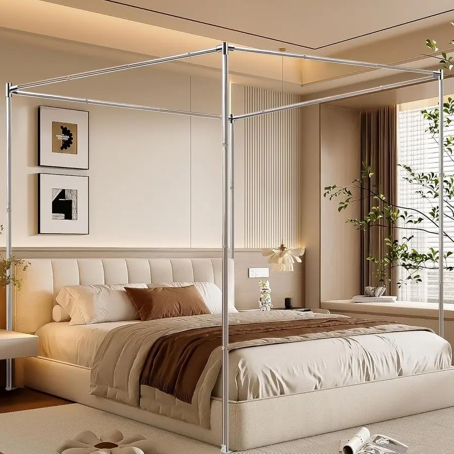 

Steel Canopy Bed Frame Queen Size, Thicken Queen Size Canopy Frame for Metal Bed Wood Bed Bedroom Decor