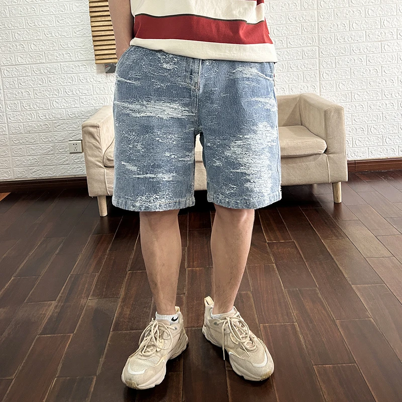 

Heavyweight Jacquard Vintage Casual Loose Straight Shorts for Men Summer Fashion Special Wash Denim Half Jeans 24ss Y2k Cityboy