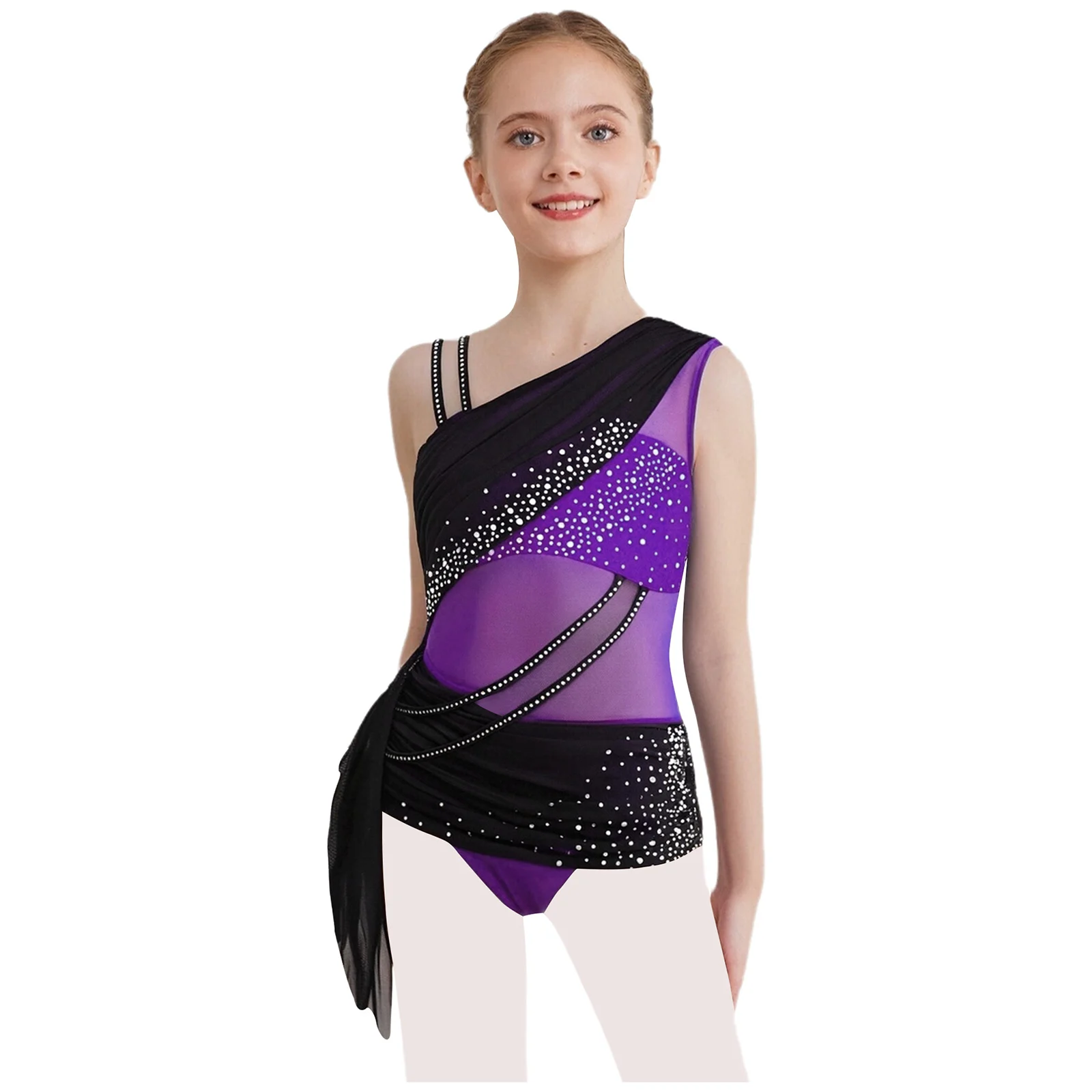 Leotardos de Ballet e Ginástica para Meninas, Roupas de Dança em Tule Transparente, Fantasias de Dança Lírica com Strass, Leotardos para Patinação Art