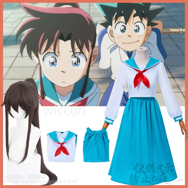 

Minesayaka Cosplay Anime Kenyuu Densetsu Yaiba Costume Apanese School Girls WILLLLOW)@Sailor Navy Blue Pleated Skirt Customized