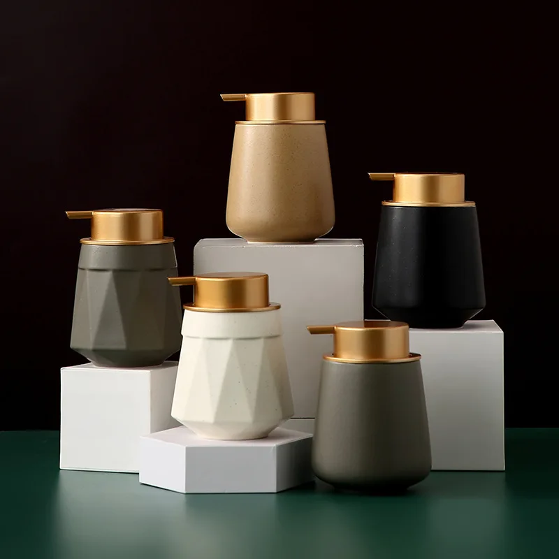 European Style 400ml Portable Soap Dispenser Shampoo Pack Gold Press Ceramic Lotion Bottle Toilet Kitchen Bathroom Accessories