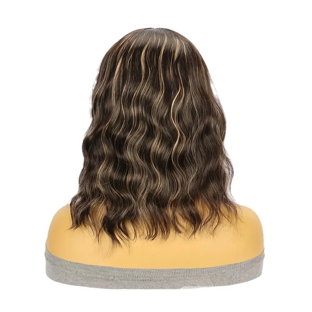 Perruque Bob Synthétique Courte à Reflets Bruns pour Femme Blanche, Cheveux Ondulés Naturels, Degré de Chaleur, Longueur Initiée