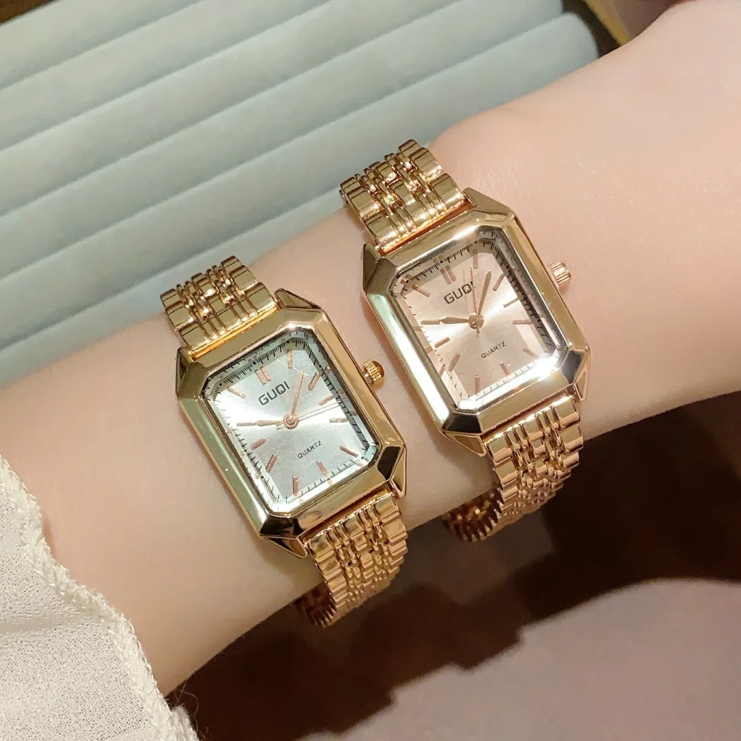 Women's Fashion Square Watches Gold Alloy Strap Ladies Quartz Wristwatches Female Roman  Clock Business Watch relógio feminino