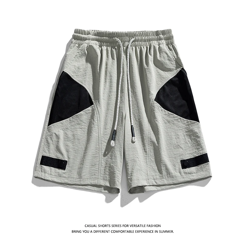 

Новинка лета 2025 года, мужские повседневные брюки, зеленые, черные лоскутные шорты для бега, мужские короткие брюки большого размера