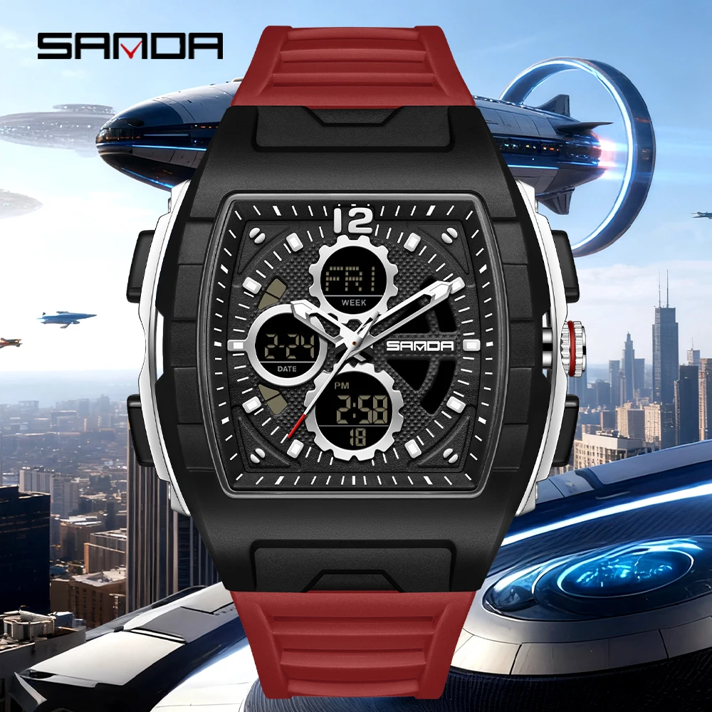 

Sanda 3391, новые электронные часы, цифровые многофункциональные модные мужские часы, силиконовые водонепроницаемые часы-будильник для мужчин