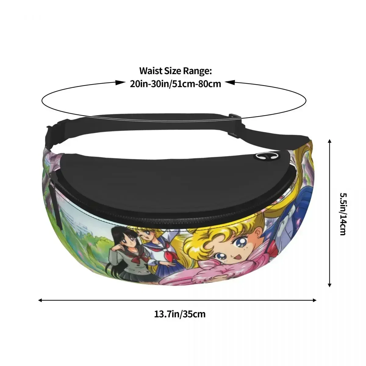 Anime Moon Sailors Fanny Pack Men Women Custom Japanese Shojo Manga Crossbody Waist Bag for Travel Hiking Phone Money Pouch