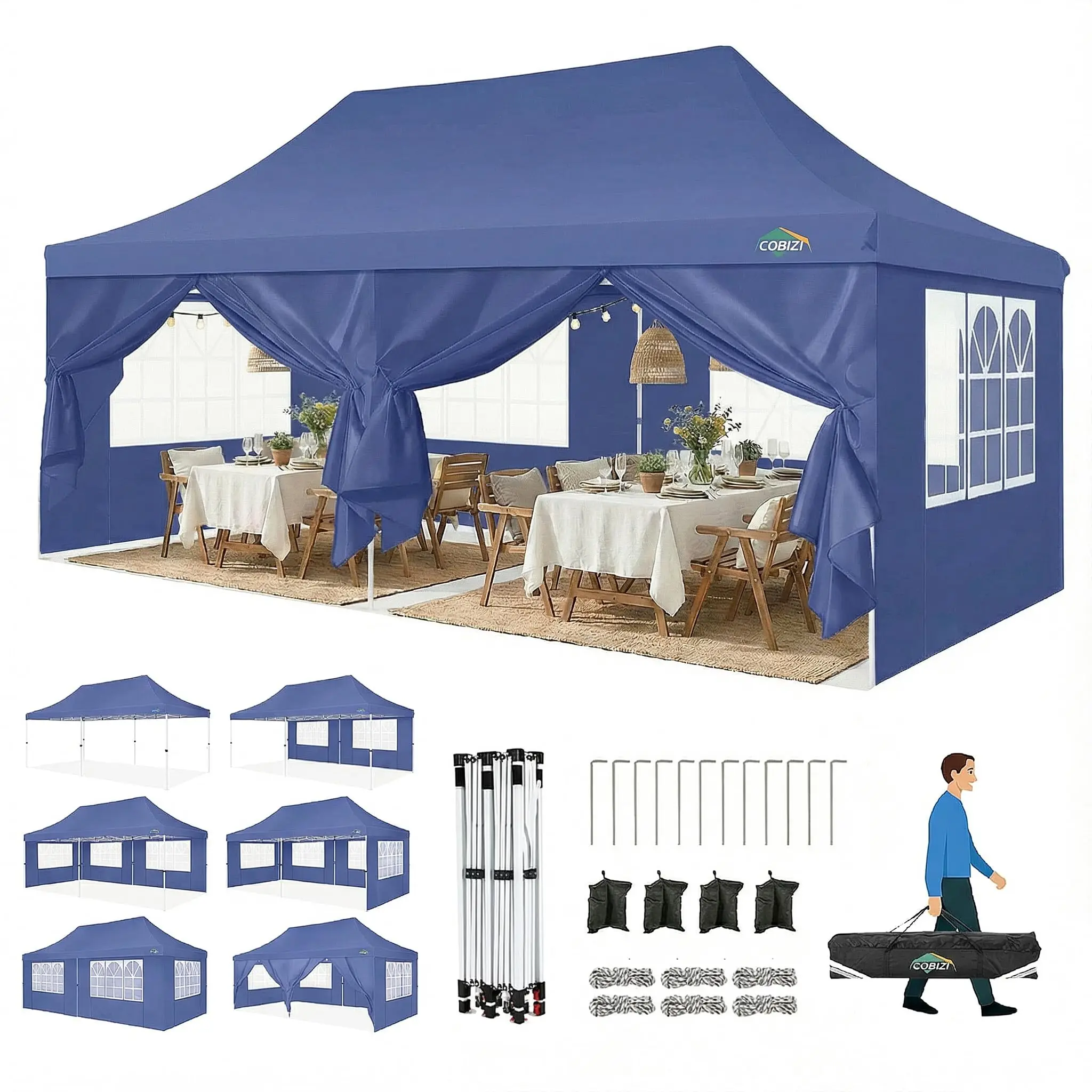 Canopy 10x20 Pop Up Canopy Tent with Sidewalls, Waterproof Commercial Canopy Ez Outdoor Instant Gazebo UV Protection