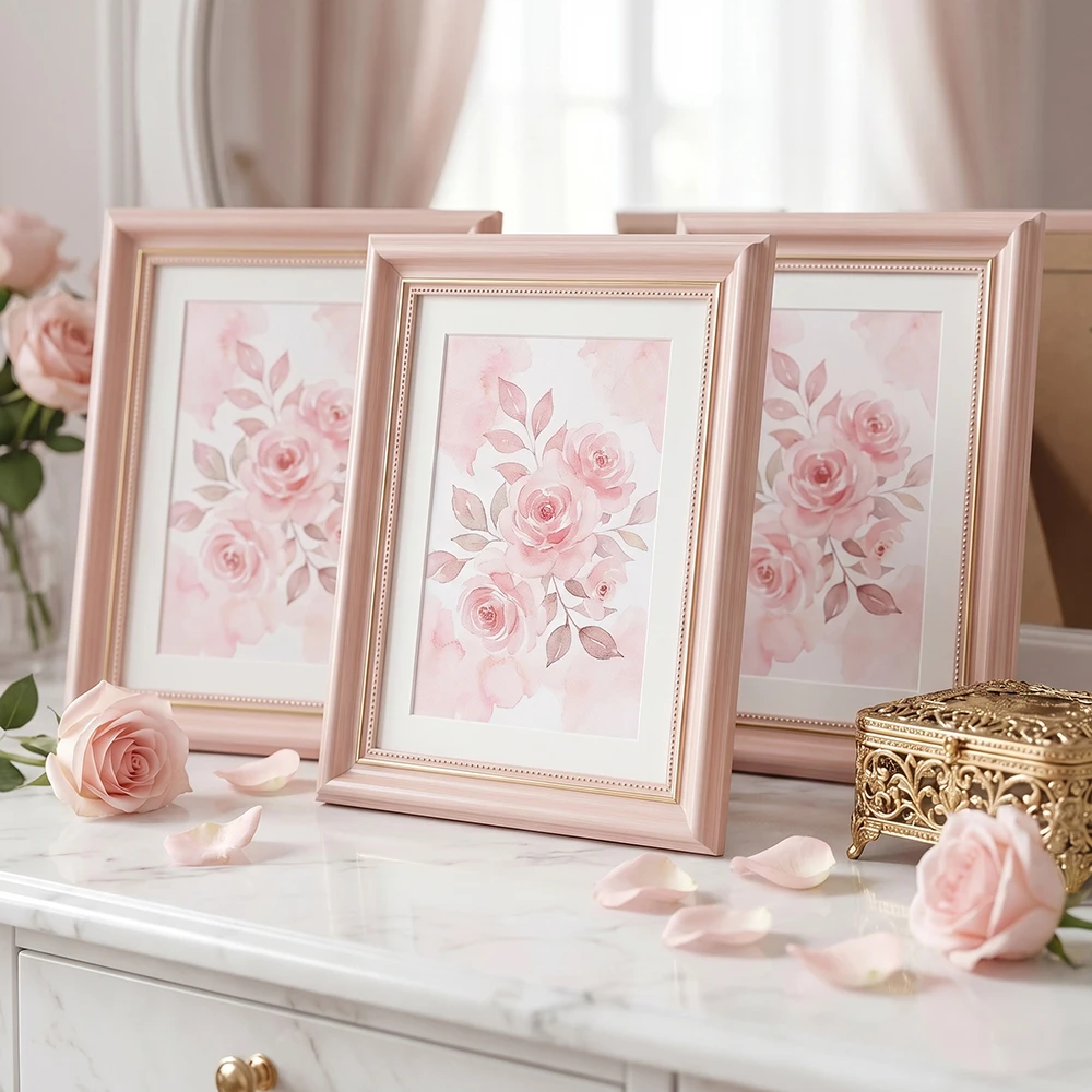 2 Pack Pink Photo Frame With Mat 6 In-A4 Morandi Picture Frames With Gold Beaded Trim Cute Desk & Wall Decor for Girls' Room