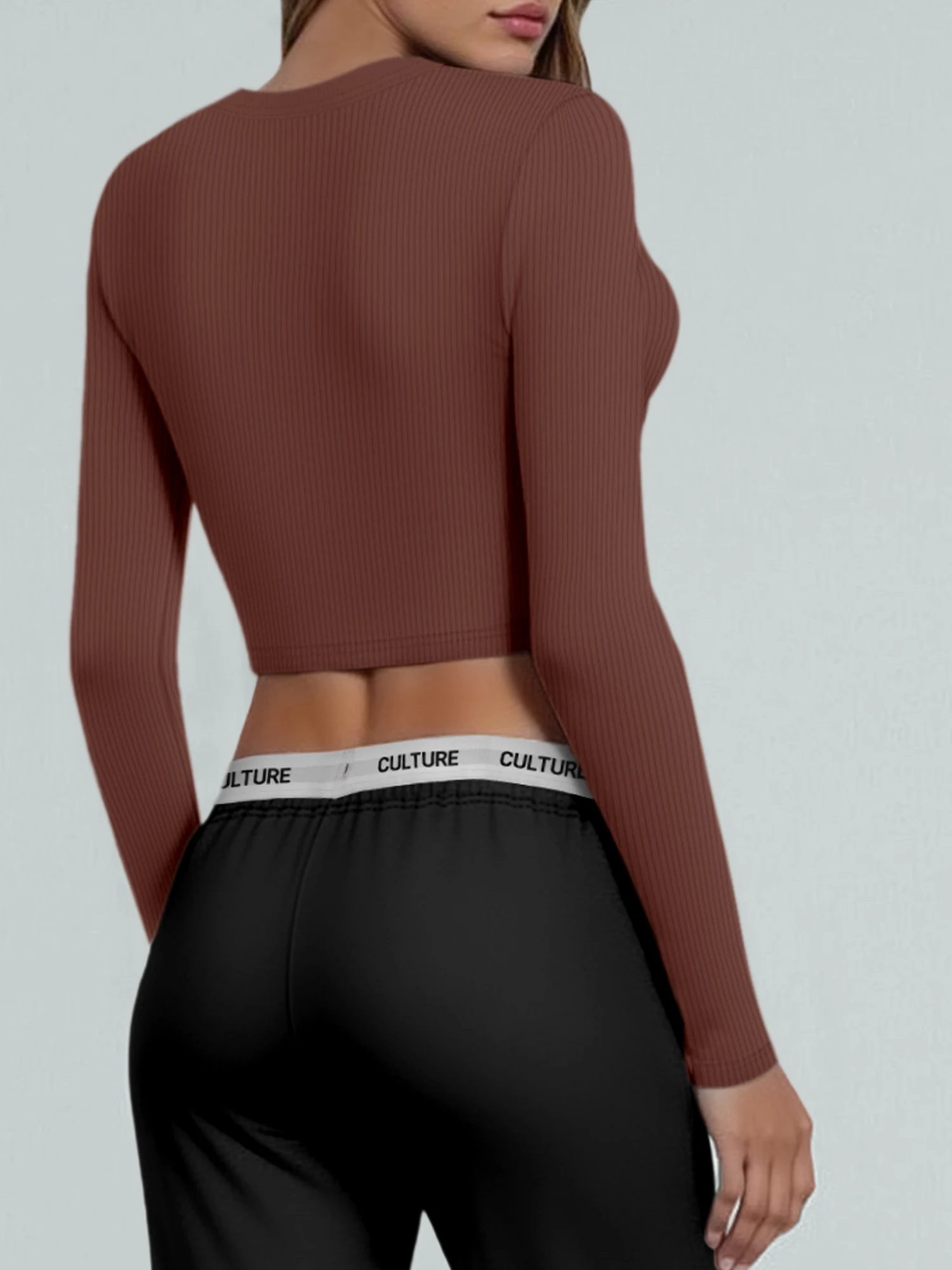 Flexible Fitness Crop Shirt, Wide Square Neck Ribbed Top for Home Aerobics & Active Casual Wear