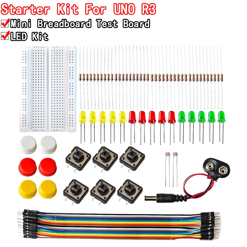 Kit de Inicio electrónico inteligente para arduino uno r3, mini Placa de pruebas, botón de cable de puente LED