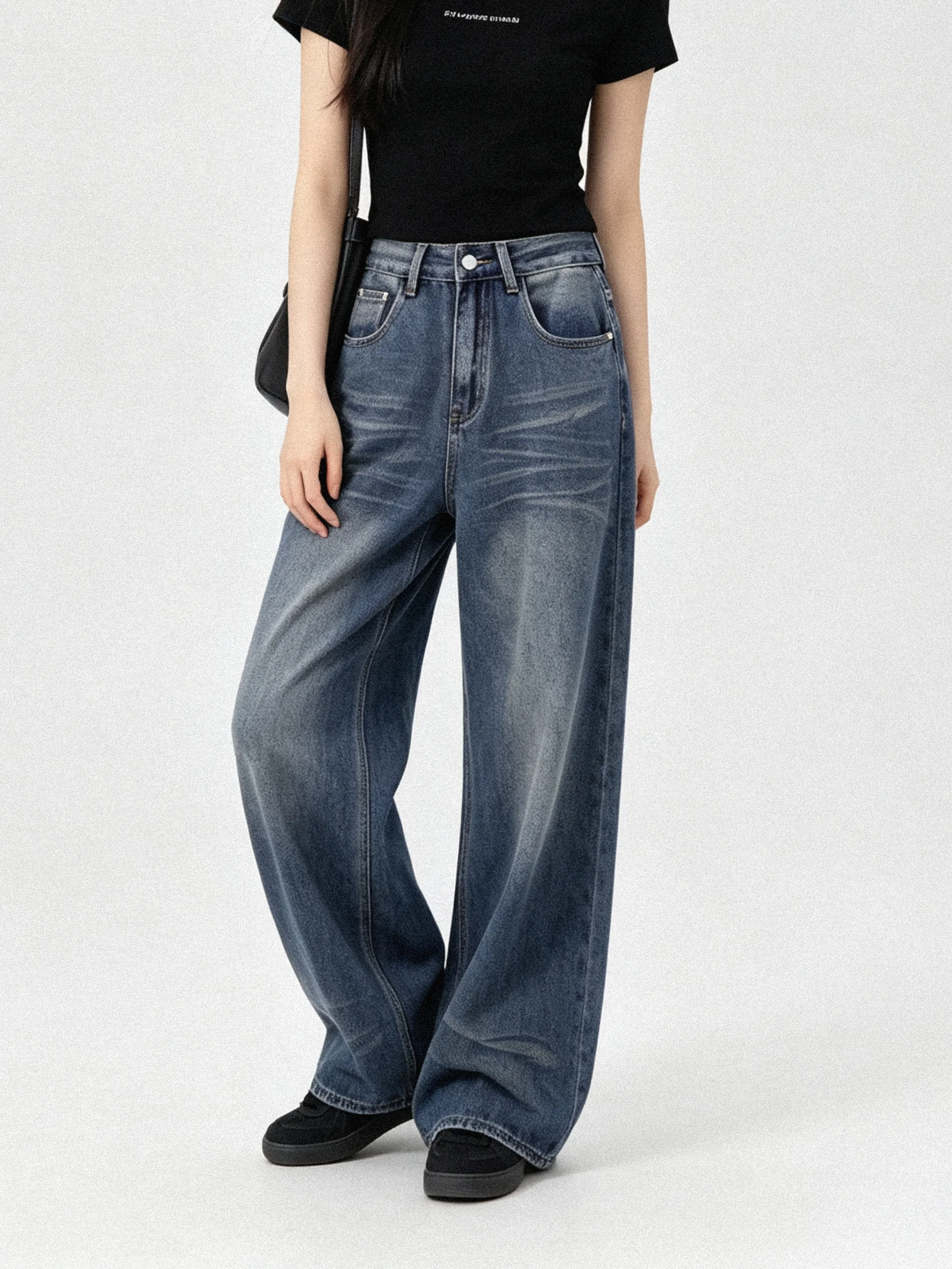 Elegant Early Autumn Wide Leg Loose Fitting Slimming Denim Pants Korean Style Draping Bootcut Jeans Versatile Floor-Length
