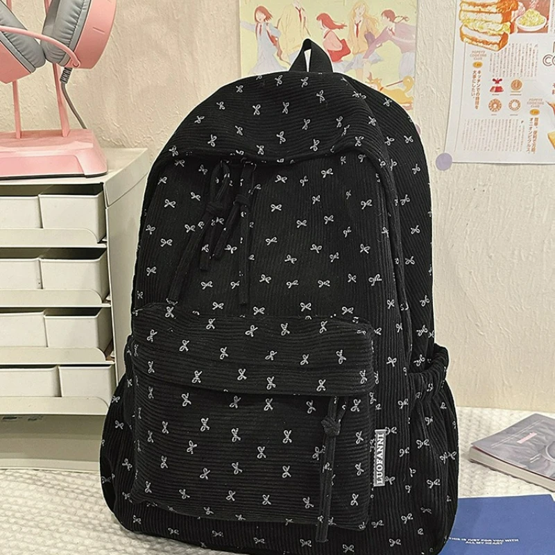 

Cross Border New Large Capacity Commuter Shoulder Bag Fashion Texture Versatile Backpack Bow Design Simple Casual School Bag