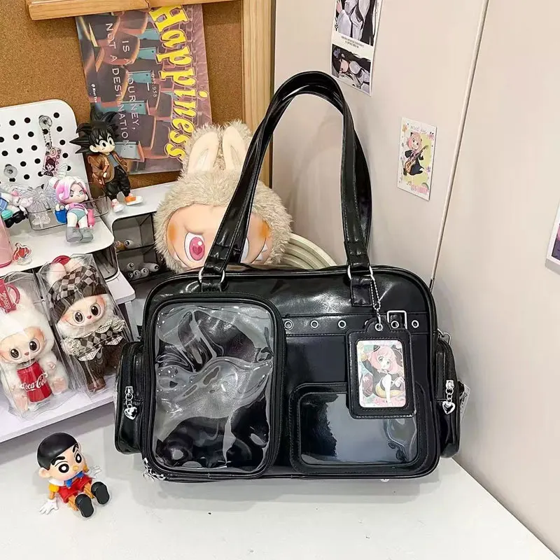 Bolso de Hombro Cruzado Impermeable para Mujer, Transparente Azul, con Detalles en PU, Estilo Japonés, Ligero y Discreto