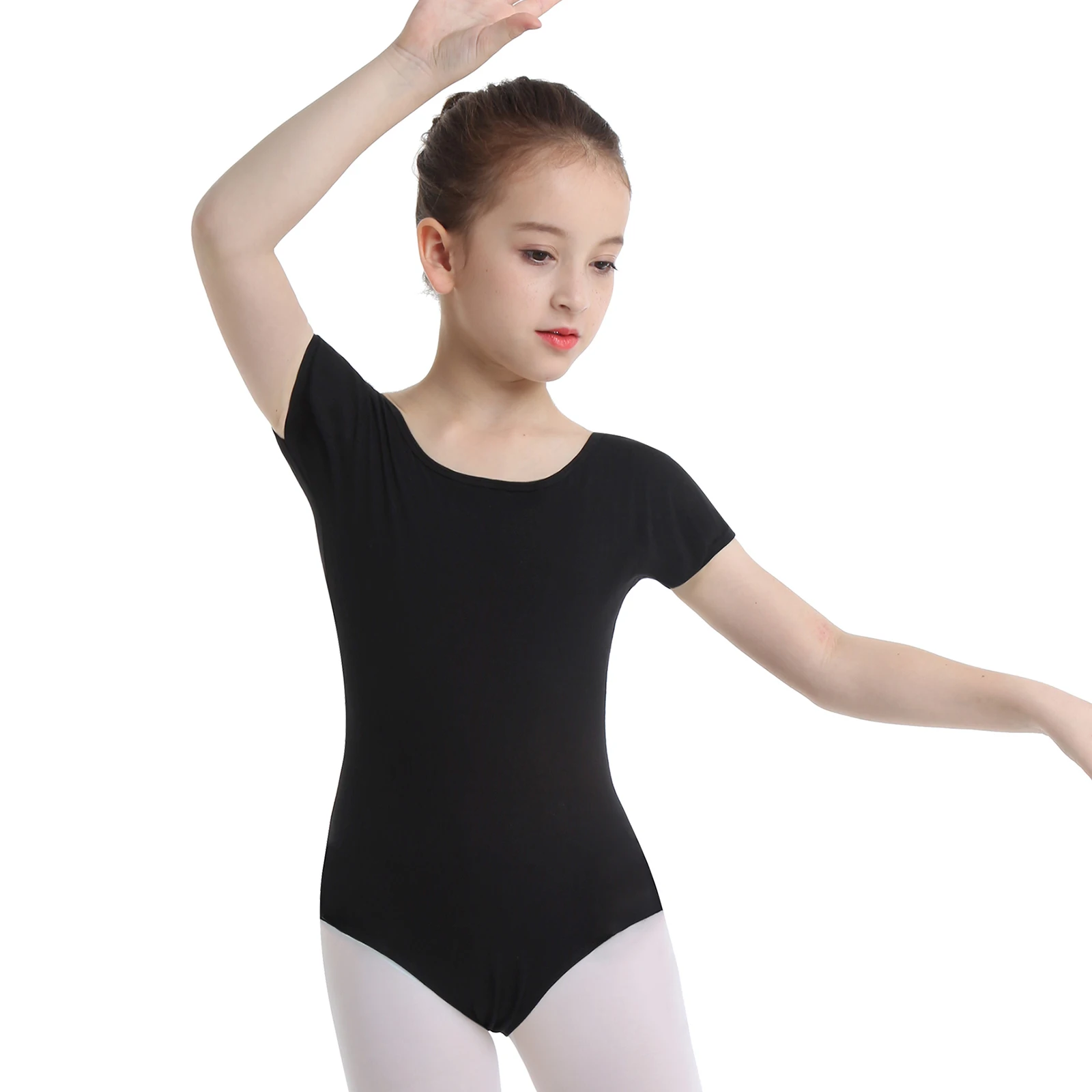 Kids Girls Ballet Leotard Cotton Short Sleeves Bodysuit Dancewear Gymnastics Leotard Dancing Costumes Outfit