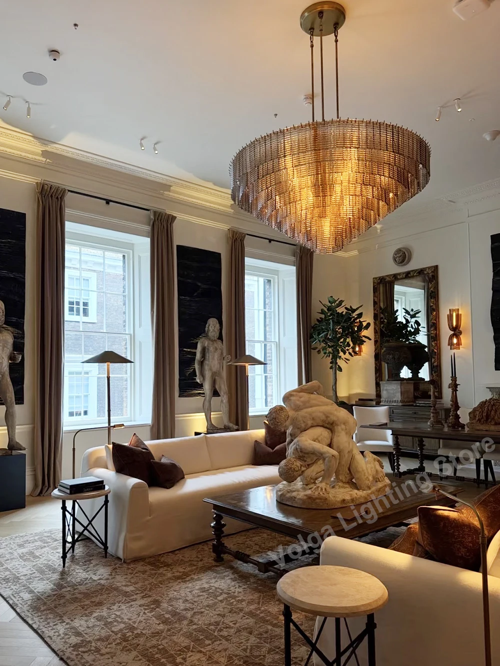 Get This Big Amber Crystal Ceiling Pendant Lights Led E14 Base, Elegant Luxury Large Pendant Lamp for Foyer Hall Hotel Decor