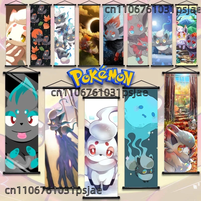 Hi - Qual. Pokémon Zorua Art Scroll, Cloth Art, Ideal for Anime Decor, Exq. Design for Fans