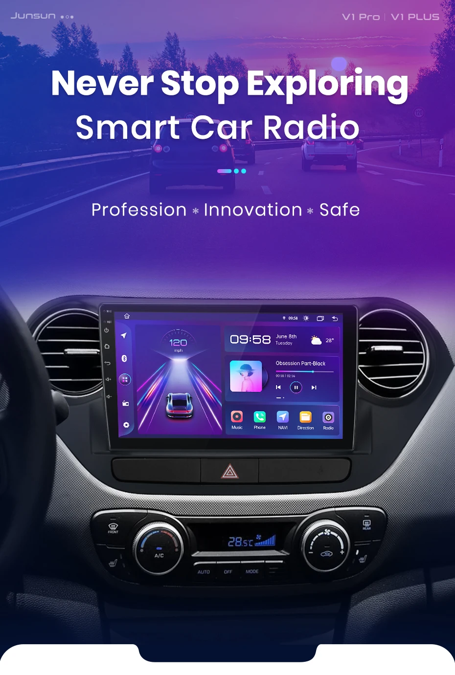 Junsun carplay android auto autoradio für hyundai grand i10 2014 2011-2015 gps intelligente systeme tereo multimedia autoradio – Detail 1