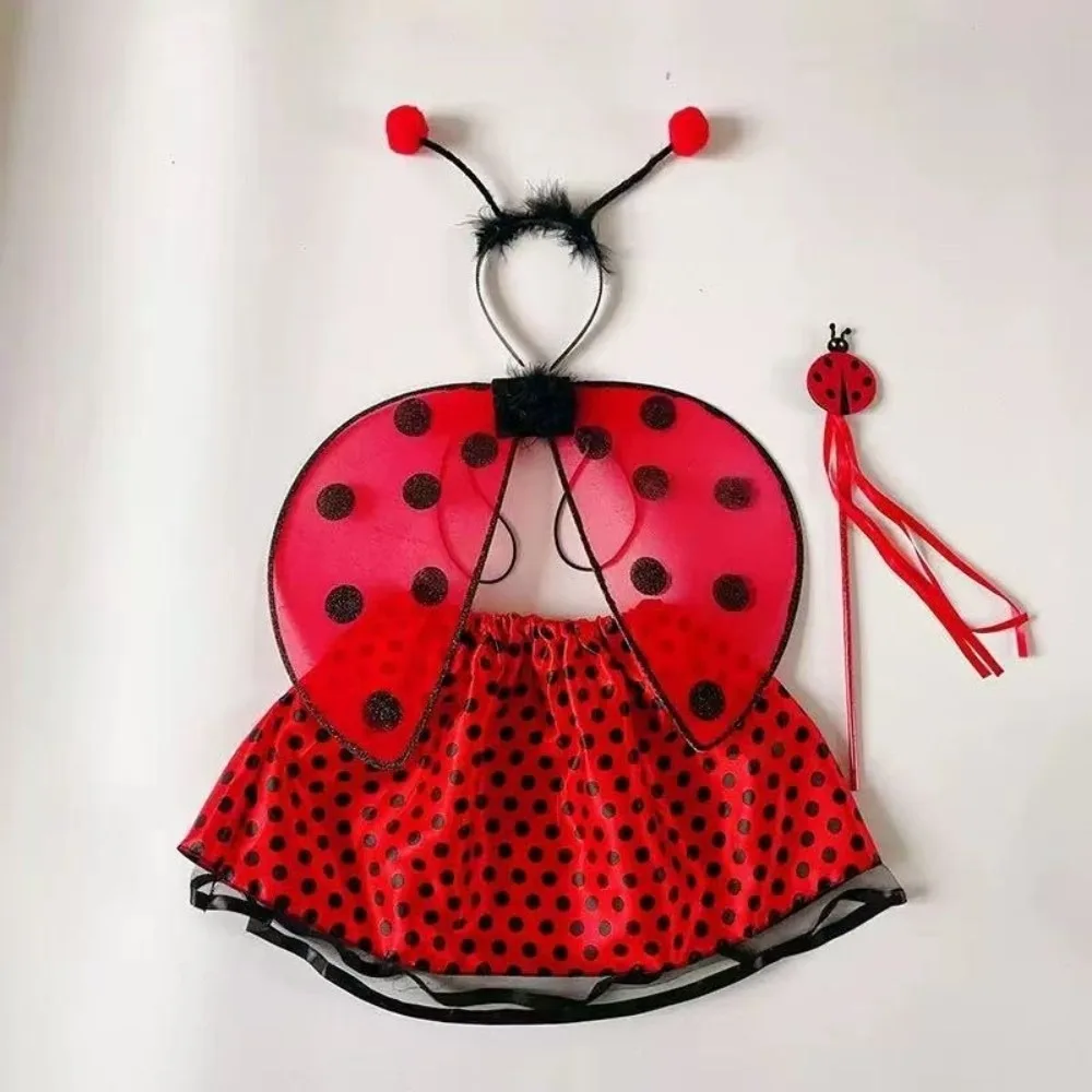 Funny Ladybird Cosplay Costume creative Lightweight Costume Set Wing Headband with Magic Wand Wings Headband Skirt Set