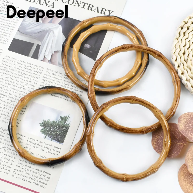 2/4Pc 12/13/15cm Faux Bamboo Plastic Round Bag Handles for Handbag Purse Frame Wovenbag DIY Replacement Handle Craft Accessories