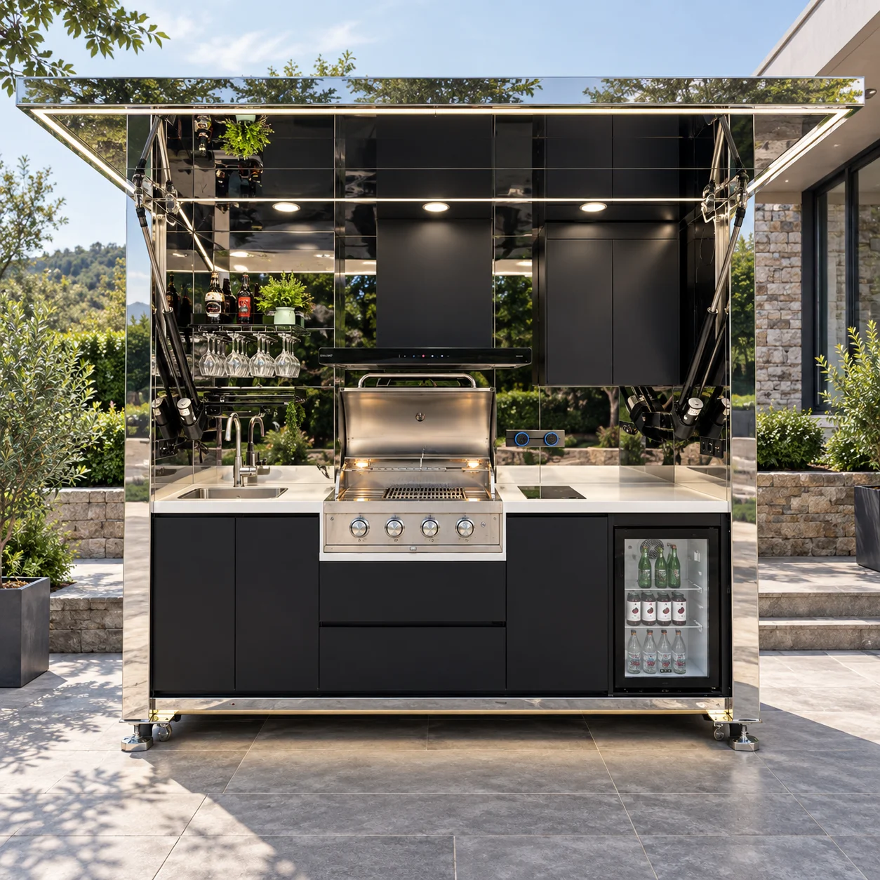 Weather Stabilized Hard Panel Outdoor Kitchen Grill Island For Highland Residence Outdoor Kitchen