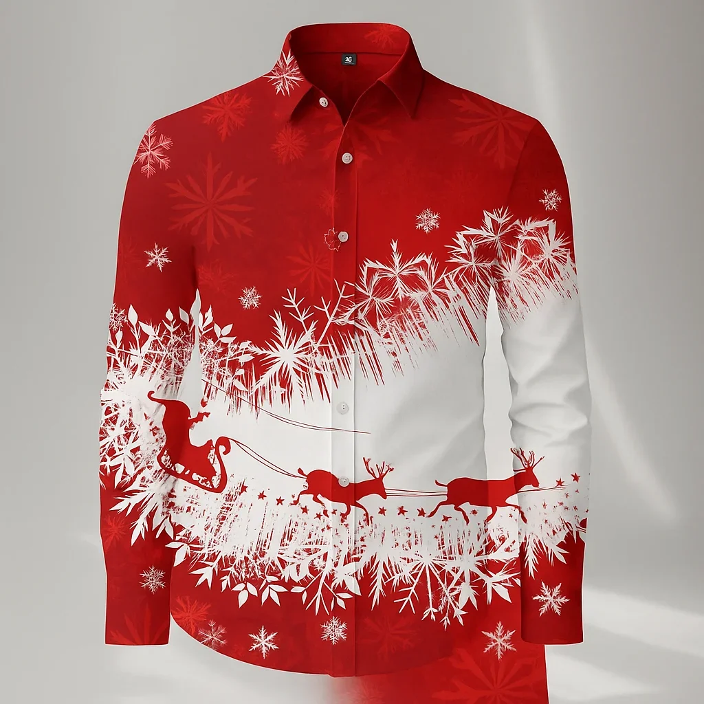 

2026 Christmas Men's Snowman Snowflake Christmas Theme Shirt Button Up Shirt Long Sleeve Funny Outdoor Holiday Fall Turndown