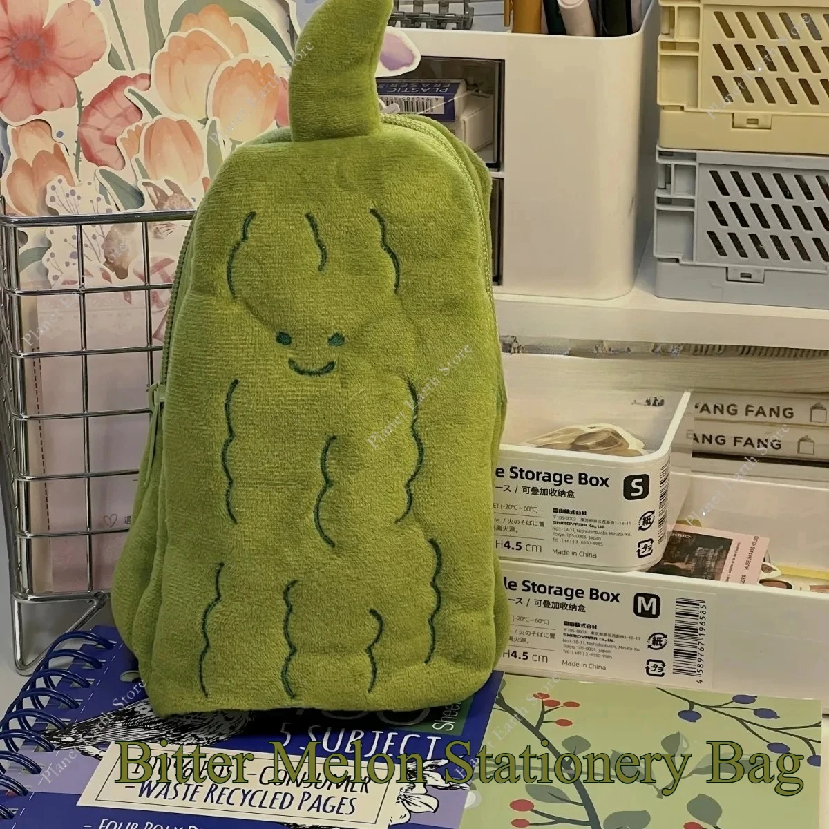 Bolsa de papelería de melón amargo, bolsa de almacenamiento con cara sonriente y triste, emoticonos, Strange Momordica Charantia, bonita bolsa para lápices, 1 ud.