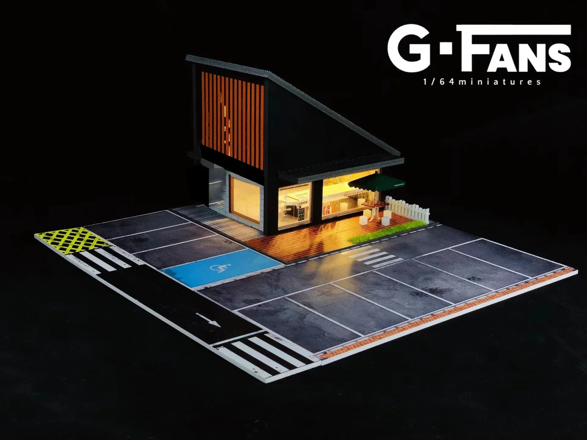 G FANS 1:64 Car Garage Diorama Model with LED Lights Parking Lots City DIY Model Car Scene