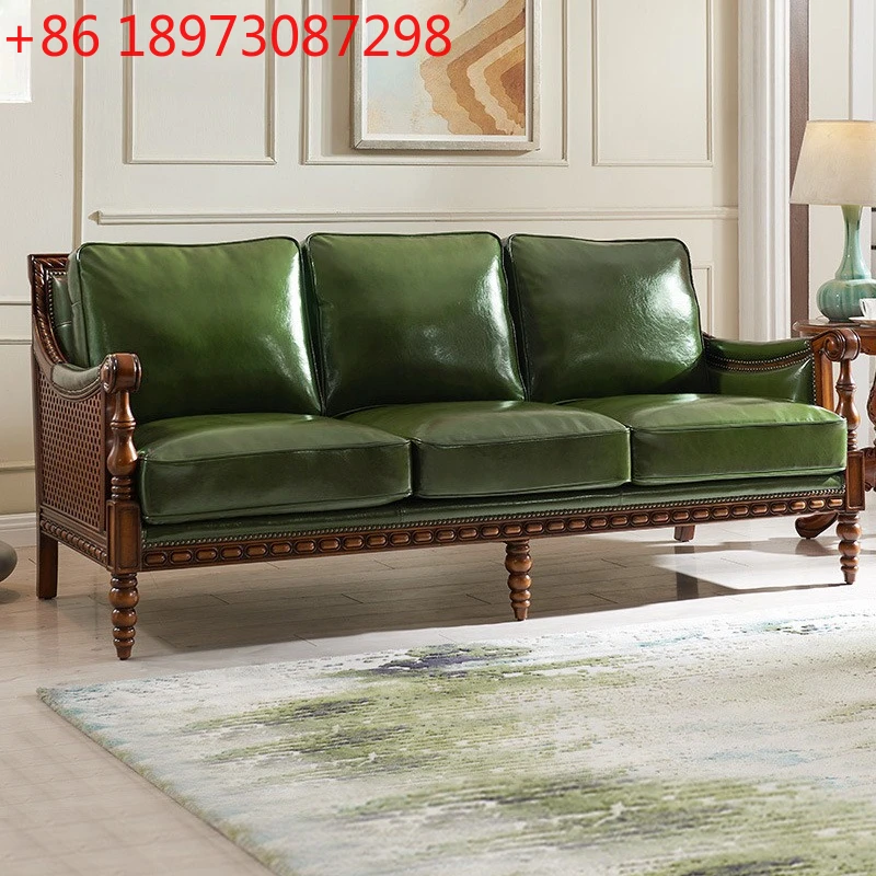 

Американский кожаный мягкий диван-сумка из цельного дерева в стиле ретро, комбинированный кожаный художественный диван для маленькой квартиры