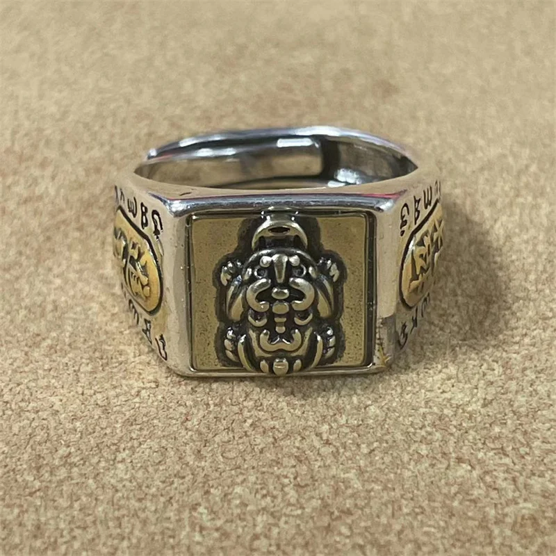 Lucky Wealth Animal Pixiu Ring Male Jewelry Trendy Gold Silver Collision Six Character Great Ming Mantra Ring For Men Jewelry