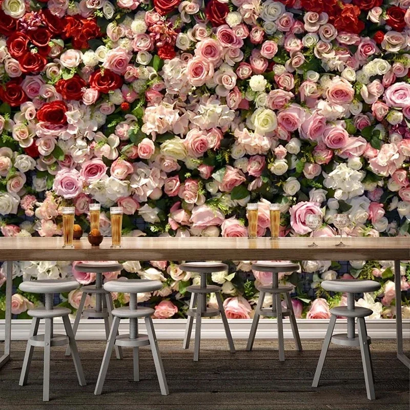 Custom 3D Rose Flower Wall Mural Romantic Floral Wallpaper for Living Room Bedroom Wedding Background Wall Decor Home Art