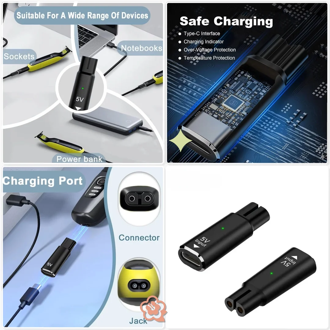 5V Type C Shaver Adapter Charging Converter for Philips One Blade Indicator Light Travel Grooming Power