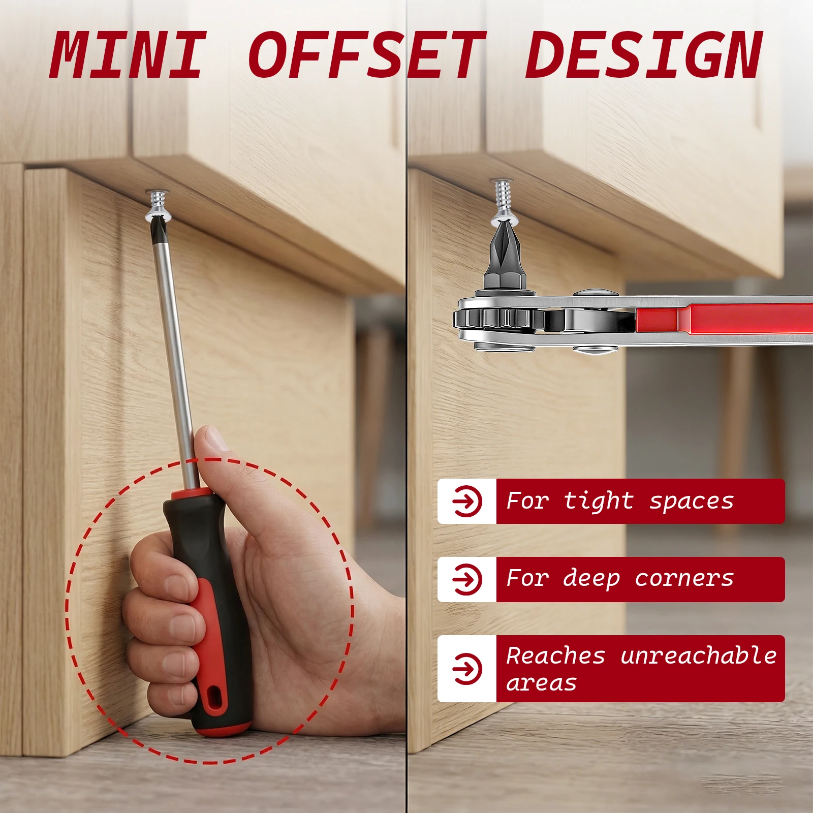 Rechtwinkliger Schraubendreher 90 Grad Flacher Offset-Ratschenschraubendreher mit 2 Bits 1/4" Sechskant Mini-Winkelschraubendreher für Enge Räume – Detail 7