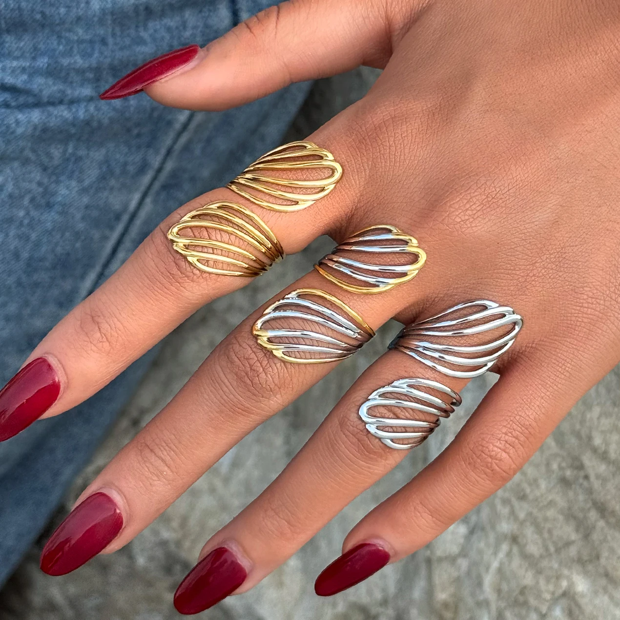 Stainless Steel Minimalist Irregular Curve Geometric Curved Open Rings For Women Tarnish Free Fashion Unisex Jewelry Gift view 4