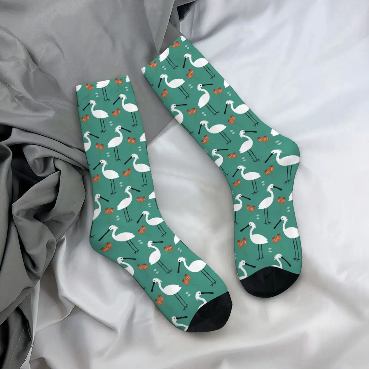 

Spoonbills On Blue Socks Harajuku Super Soft Stockings All Season Long Socks Accessories for Unisex Christmas Gifts
